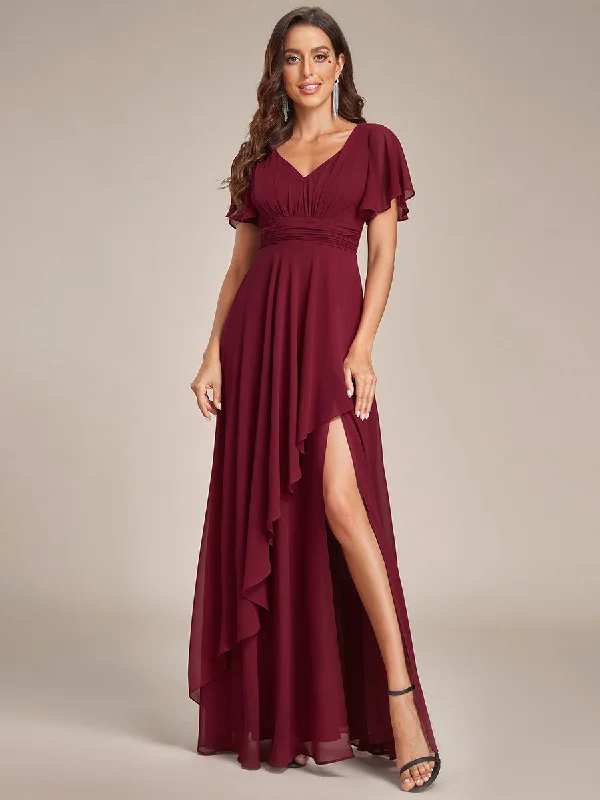 formal dresses for winter balls with faux fur accents --Side Split V Neck Ruched Wholesale Chiffon Bridesmaid Dresses formal dresses for winter balls with faux fur accents --Side Split V Neck Ruched Wholesale Chiffon Bridesmaid Dresses