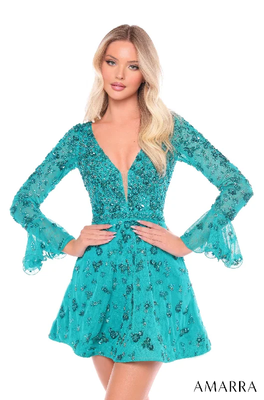 Graduation dresses for ceremonies with a vintage touch -Beaded Short Bell Sleeve A-line Dress by Amarra 88032 Graduation dresses for ceremonies with a vintage touch -Beaded Short Bell Sleeve A-line Dress by Amarra 88032