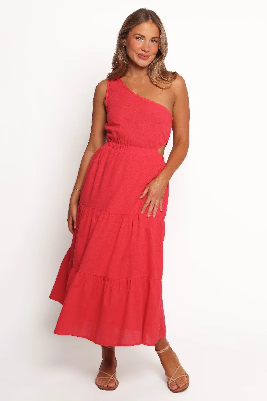 Trendy spring dresses for the office -Teresa One Shoulder Midi Dress - Red