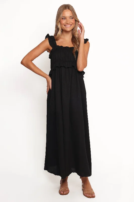 Spring dresses for a cozy evening with a warm jacket -Ross Frill Strap Maxi Dress - Black Spring dresses for a cozy evening with a warm jacket -Ross Frill Strap Maxi Dress - Black