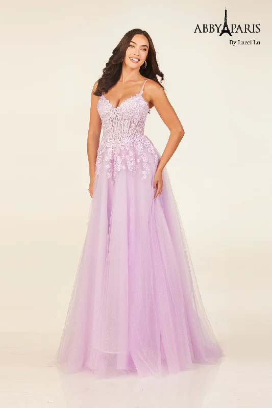 cocktail dresses with wrap skirts for adjustable fit --Applique Sleeveless A-line Gown by Abby Paris 90327