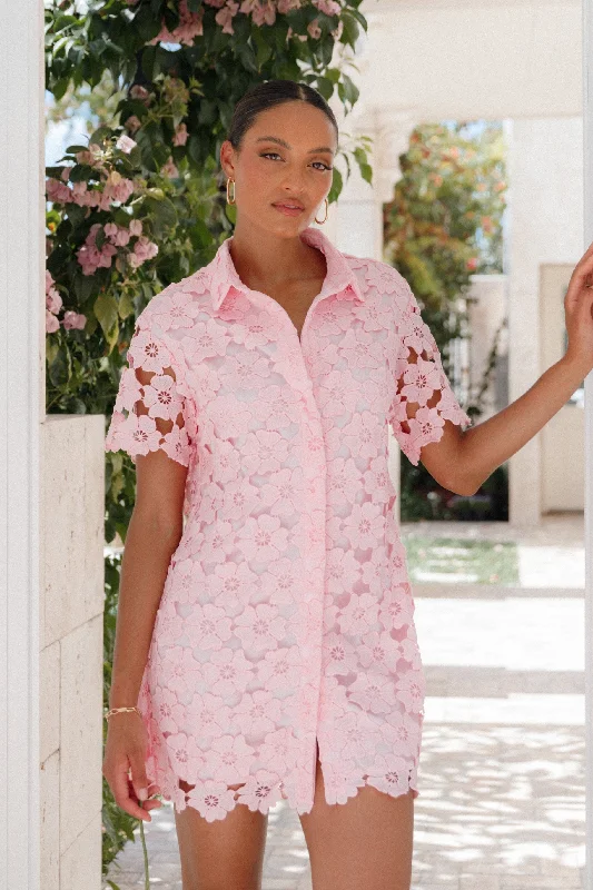 Graduation dresses for petite women with petite proportions -Tallie Button Up Mini Dress - Pink Graduation dresses for petite women with petite proportions -Tallie Button Up Mini Dress - Pink
