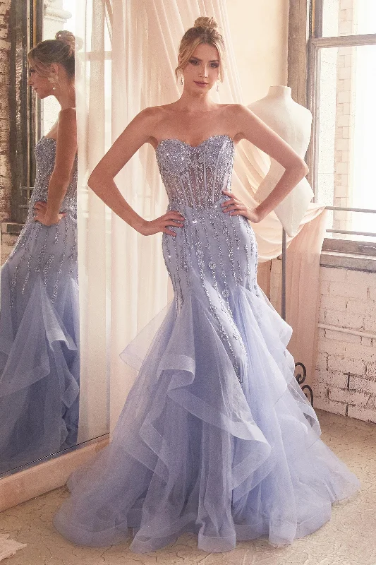 cocktail dresses with pleated skirts for elegant flow --Beaded Strapless Tiered Mermaid Dress by Ladivine CD332 cocktail dresses with pleated skirts for elegant flow --Beaded Strapless Tiered Mermaid Dress by Ladivine CD332