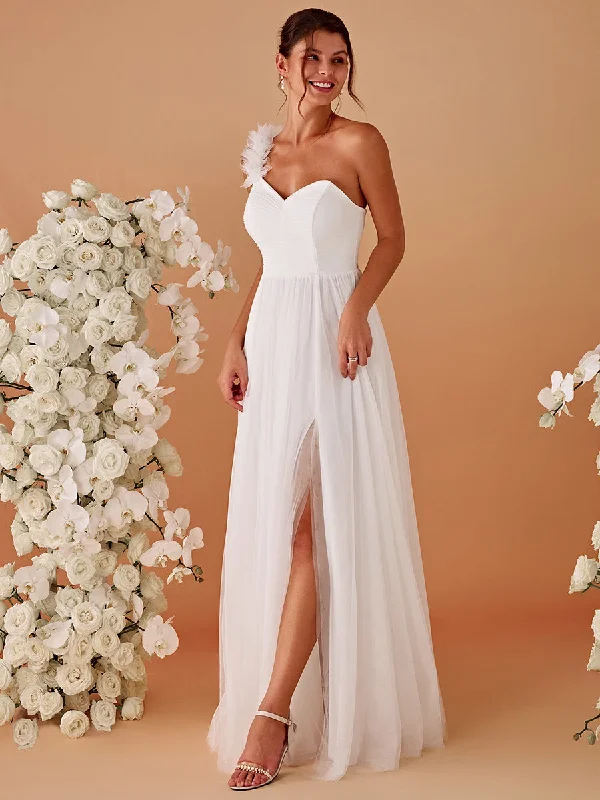 formal dresses for business galas with sleek designs --Pleated Backless One Shoulder Split Tulle Wholesale Bridesmaid Dresses formal dresses for business galas with sleek designs --Pleated Backless One Shoulder Split Tulle Wholesale Bridesmaid Dresses