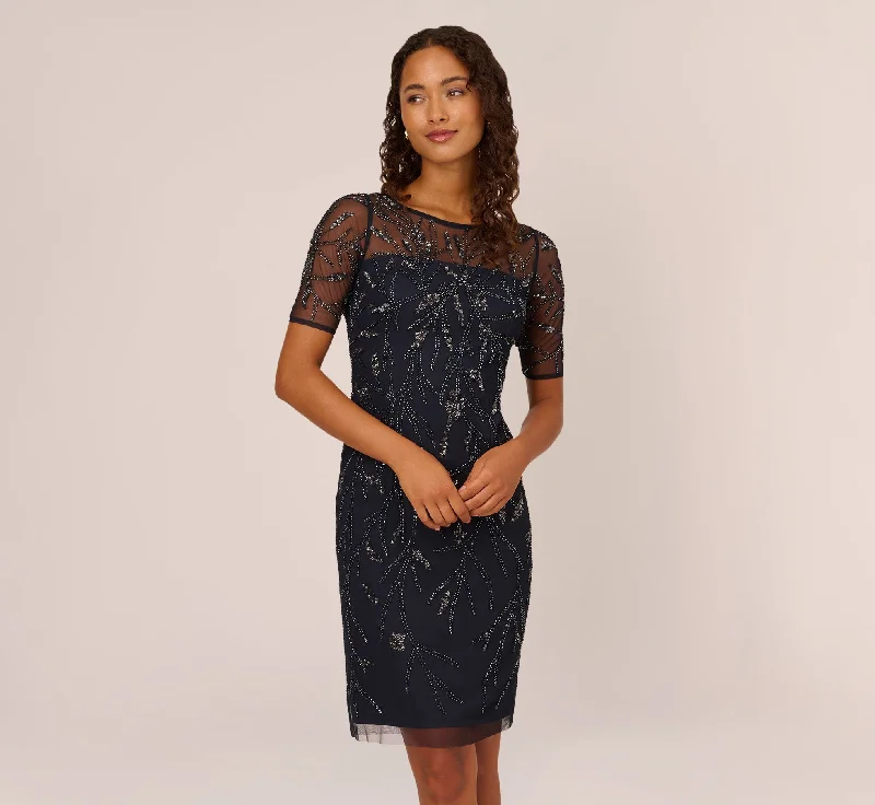 Trendy midi dresses for wedding guests -Hand-Beaded Cocktail Dress In Midnight