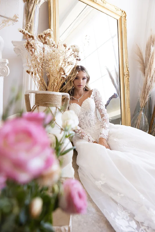 Wedding guest dresses with deep V-necks for added allure -Long Sleeve Corset Bridal Gown by Abby Lane 97199 Wedding guest dresses with deep V-necks for added allure -Long Sleeve Corset Bridal Gown by Abby Lane 97199