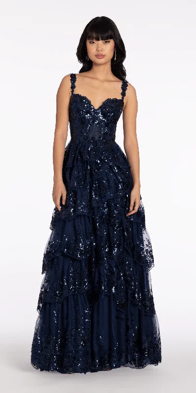 affordable formal dresses under $100 for prom --Sequin Embroidered Corset Mesh Tiered Ballgown with Illusion Back affordable formal dresses under $100 for prom --Sequin Embroidered Corset Mesh Tiered Ballgown with Illusion Back