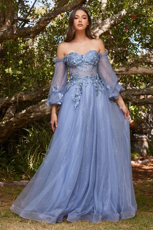 formal dresses with adjustable waist ties for comfort --3D Floral Corset Gown by Cinderella Divine CD962 formal dresses with adjustable waist ties for comfort --3D Floral Corset Gown by Cinderella Divine CD962