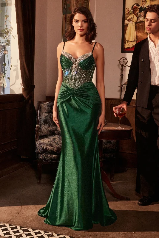 formal dresses for plus size women with A-line skirts --Beaded Satin Fitted V-Neck Gown by Ladivine CD752 - Outlet formal dresses for plus size women with A-line skirts --Beaded Satin Fitted V-Neck Gown by Ladivine CD752 - Outlet