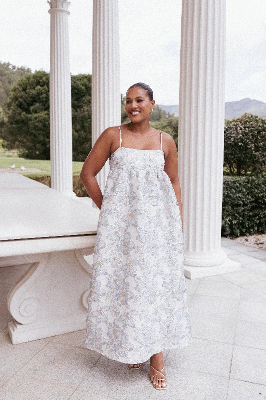 formal dresses for tall women with high slits --Yasmine Maxi Dress - Baby Blue Floral