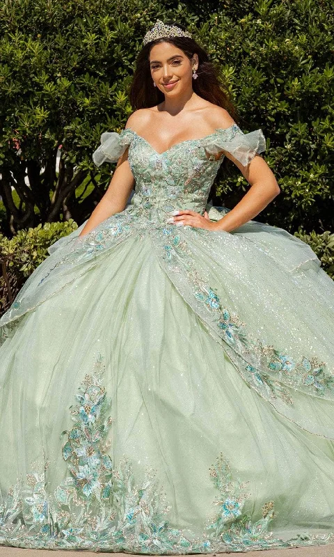 Cinderella Couture 8089J - Embroidered Off-Shoulder Ballgown