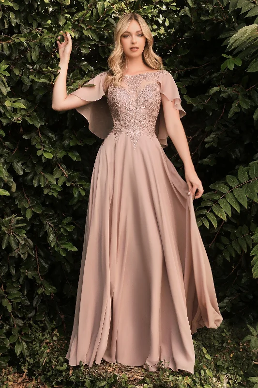Gorgeous wedding guest dresses for a traditional church ceremony -Long Chiffon Capelet Dress by Cinderella Divine HT101 Gorgeous wedding guest dresses for a traditional church ceremony -Long Chiffon Capelet Dress by Cinderella Divine HT101