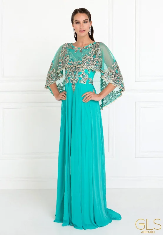 How to choose wedding guest dresses for different seasons -Long Embroidered Cape Dress by Elizabeth K GL1527 How to choose wedding guest dresses for different seasons -Long Embroidered Cape Dress by Elizabeth K GL1527