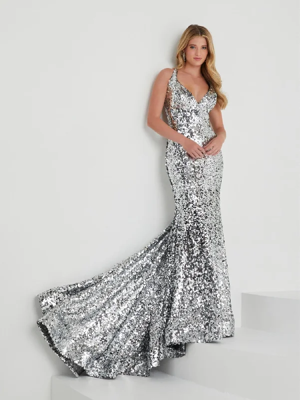 cocktail dresses with metallic thread for shimmer --Sequin Halter V-Neck Mermaid Dress by Tiffany Designs 16021 cocktail dresses with metallic thread for shimmer --Sequin Halter V-Neck Mermaid Dress by Tiffany Designs 16021