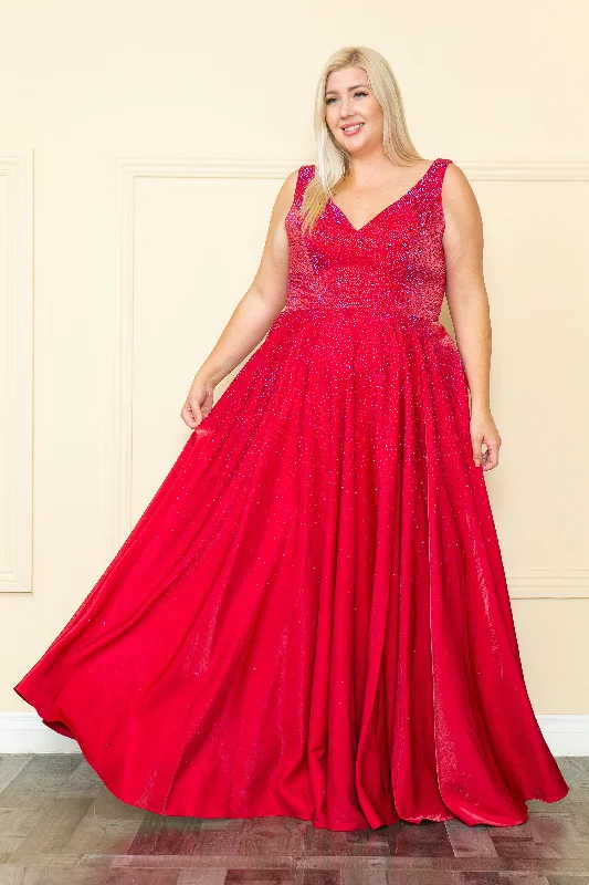 Wedding guest dresses for an elegant but understated look -Plus Size Long V-Neck Rhinestone Dress by Poly USA W1110 Wedding guest dresses for an elegant but understated look -Plus Size Long V-Neck Rhinestone Dress by Poly USA W1110