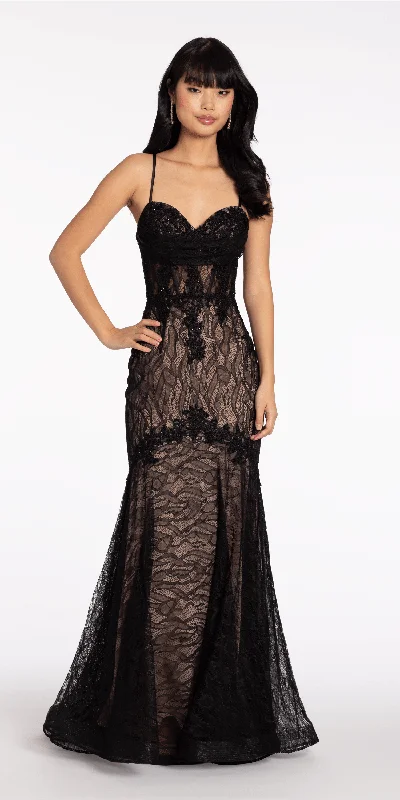 formal dresses with built-in shapewear for smooth silhouette --Two Tone Lace Drape Corset Trumpet Dress formal dresses with built-in shapewear for smooth silhouette --Two Tone Lace Drape Corset Trumpet Dress