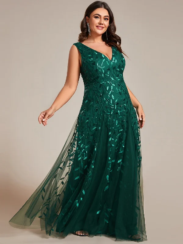 formal dresses for beach weddings with lightweight fabrics --Plus Shiny V-Neck Sequin Sleeveless Evening Dress with Tulle formal dresses for beach weddings with lightweight fabrics --Plus Shiny V-Neck Sequin Sleeveless Evening Dress with Tulle