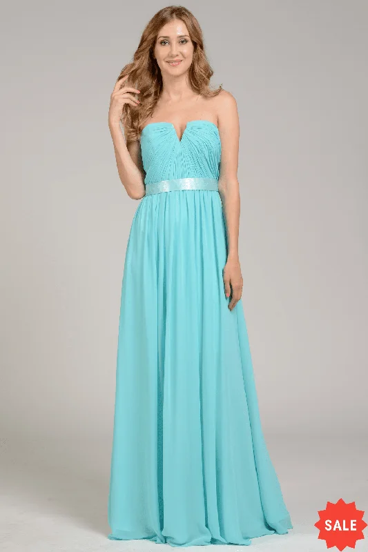 bridesmaid dresses with chiffon pleats for graceful movement --Long Strapless Chiffon Dress with V Notch by Poly USA 7164 bridesmaid dresses with chiffon pleats for graceful movement --Long Strapless Chiffon Dress with V Notch by Poly USA 7164