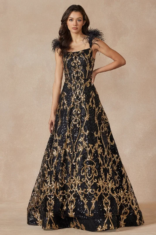 formal dresses for cocktail receptions with fitted bodices --Sequin Print Sleeveless Feather Gown by Juliet 297 formal dresses for cocktail receptions with fitted bodices --Sequin Print Sleeveless Feather Gown by Juliet 297