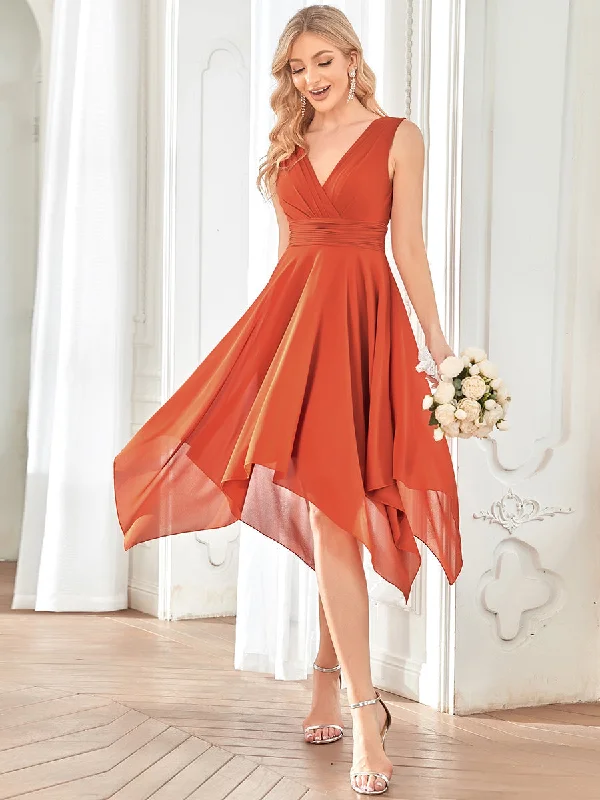 Romantic satin dresses for date night parties -Pretty Wholesale Knee Length Chiffon Bridesmaid Dress with Irregular Hem Romantic satin dresses for date night parties -Pretty Wholesale Knee Length Chiffon Bridesmaid Dress with Irregular Hem