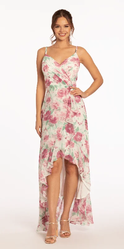 formal dresses with pleated skirts for graceful movement --Criss Cross Floral Chiffon High Low Dress formal dresses with pleated skirts for graceful movement --Criss Cross Floral Chiffon High Low Dress