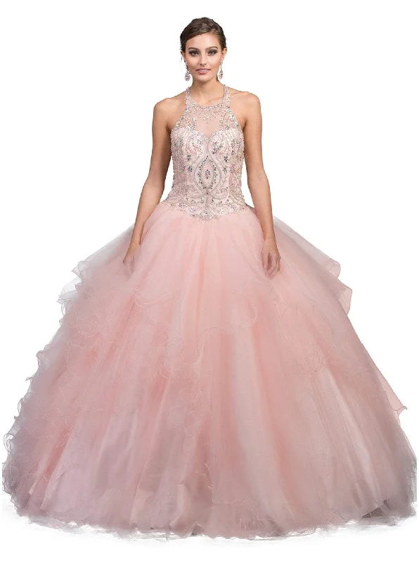 Dancing Queen - 1245 Bedazzled Halter Quinceanera Ballgown