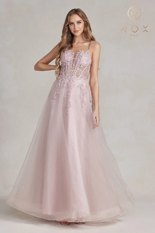 Short and sweet wedding guest dresses for casual occasions -Floral Applique Tulle Gown by Nox Anabel T449 Short and sweet wedding guest dresses for casual occasions -Floral Applique Tulle Gown by Nox Anabel T449