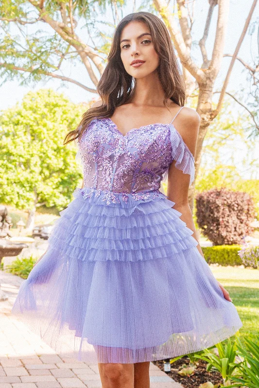 Graduation dresses with sleeves for a modest look -Short Off Shoulder Tiered Dress by Elizabeth K GS3511 Graduation dresses with sleeves for a modest look -Short Off Shoulder Tiered Dress by Elizabeth K GS3511