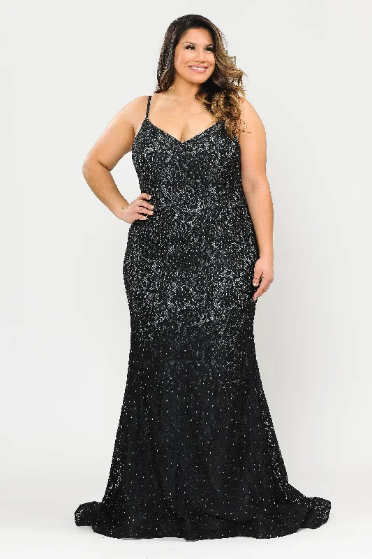 Elegant wedding guest dresses with delicate lace detailing -Plus Size Long Floral Lace V-Neck Dress by Poly USA W1090 Elegant wedding guest dresses with delicate lace detailing -Plus Size Long Floral Lace V-Neck Dress by Poly USA W1090