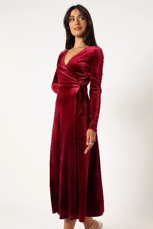 formal dresses for plus size women with A-line skirts --Darby Long Sleeve Midi Dress - Burgundy formal dresses for plus size women with A-line skirts --Darby Long Sleeve Midi Dress - Burgundy