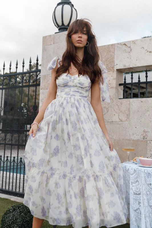 Sexy black party dresses for intimate events -Floret Midi Dress - Lavender
