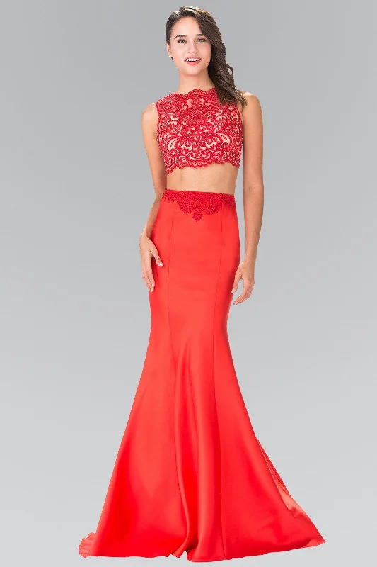 cocktail dresses with lace backs for intricate detail --Long Two-Piece Dress with Lace Top by Elizabeth K GL2281