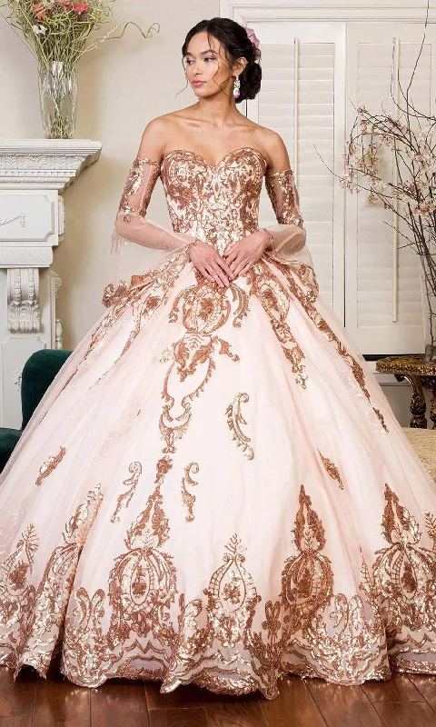 Elizabeth K - GL1914 Strapless Sequined Tiered Tail Ballgown