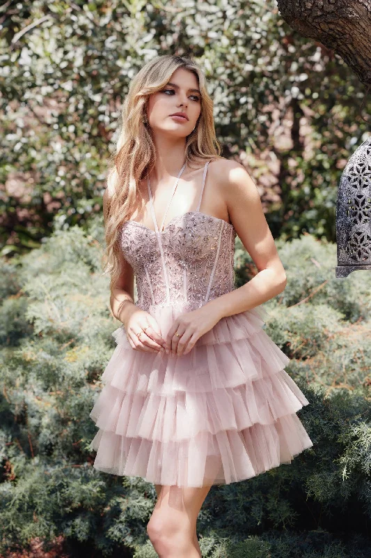 Modern graduation dresses for students looking for contemporary options -Applique Short Sleeveless Tiered Dress by Juliet JT923S Modern graduation dresses for students looking for contemporary options -Applique Short Sleeveless Tiered Dress by Juliet JT923S
