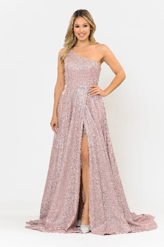 cocktail dresses with open backs for summer events --Long Metallic Glitter One Shoulder Dress by Poly USA 8430 cocktail dresses with open backs for summer events --Long Metallic Glitter One Shoulder Dress by Poly USA 8430