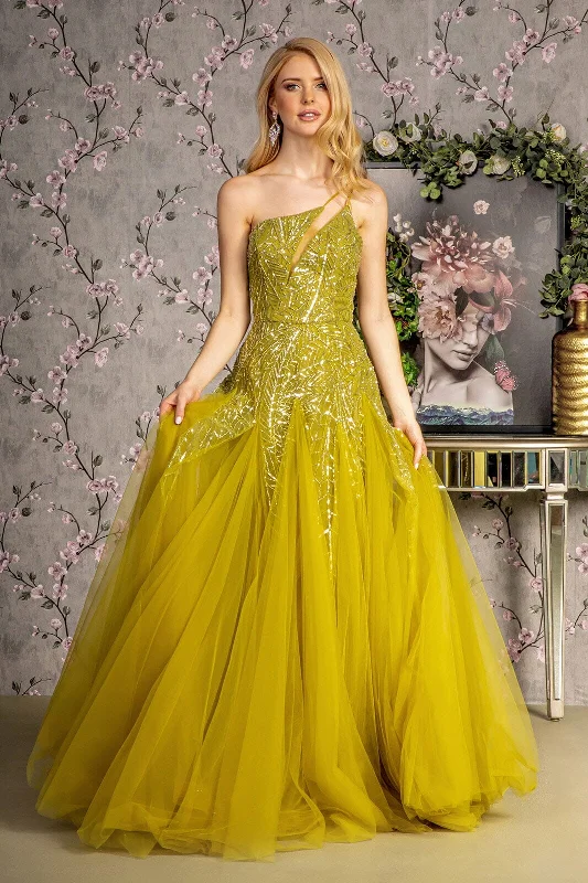 formal dresses with detachable capes for dramatic effect --Beaded One Shoulder A-line Ball Gown by GLS Gloria GL3281 formal dresses with detachable capes for dramatic effect --Beaded One Shoulder A-line Ball Gown by GLS Gloria GL3281