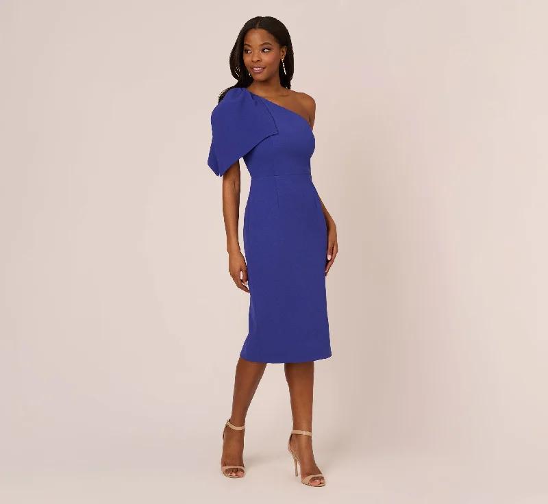 Stylish spring dresses for fashion-forward bridesmaids -One Shoulder Midi Dress With Bow Accent In Disco Indigo Stylish spring dresses for fashion-forward bridesmaids -One Shoulder Midi Dress With Bow Accent In Disco Indigo