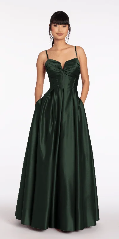 formal dresses for prom with tulle skirts and corset tops --Sweetheart Pleated Satin Corset Ballgown with Pockets formal dresses for prom with tulle skirts and corset tops --Sweetheart Pleated Satin Corset Ballgown with Pockets