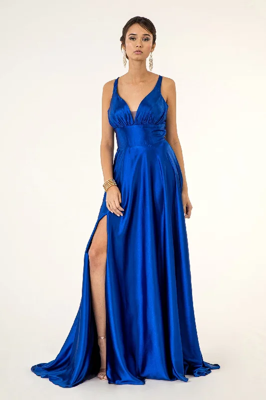 bridesmaid dresses with off-shoulder sleeves for beach weddings --Long Satin V-Neck Dress by Elizabeth K GL2963 bridesmaid dresses with off-shoulder sleeves for beach weddings --Long Satin V-Neck Dress by Elizabeth K GL2963