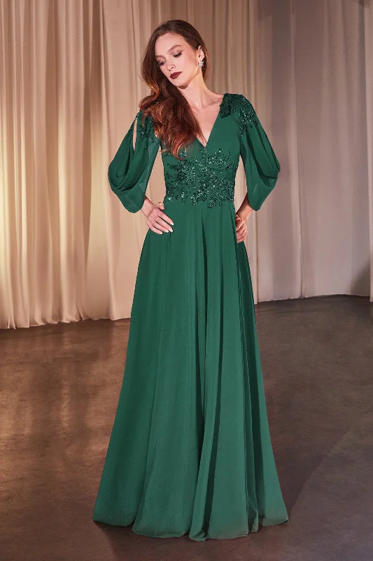 Elegant wedding guest dresses for traditional ceremonies -Chiffon Cowl Sleeve A-line Gown by Ladivine CDS508 Elegant wedding guest dresses for traditional ceremonies -Chiffon Cowl Sleeve A-line Gown by Ladivine CDS508