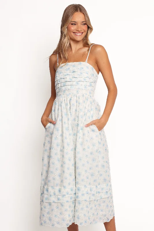 Spring dresses for vacations with stylish prints -Lisette Midi Dress - Blue