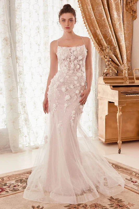formal dresses in pastel colors for springtime events --3D Floral Applique Bridal Mermaid Dress by Ladivine WN310 formal dresses in pastel colors for springtime events --3D Floral Applique Bridal Mermaid Dress by Ladivine WN310