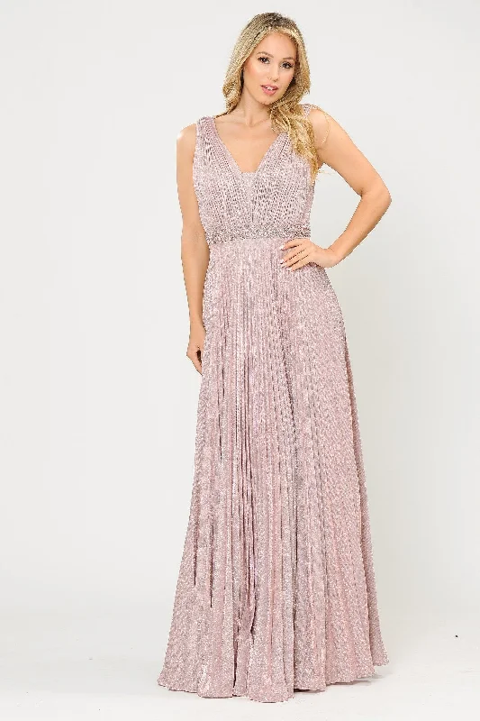 Wedding guest dresses that transition from day to night effortlessly -Long A-line Ruched Metallic Glitter Dress by Poly USA 8600 Wedding guest dresses that transition from day to night effortlessly -Long A-line Ruched Metallic Glitter Dress by Poly USA 8600