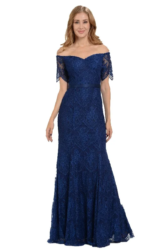 Budget-friendly but chic wedding guest dresses -Fitted Long Off Shoulder Lace Dress by Poly USA 8030 Budget-friendly but chic wedding guest dresses -Fitted Long Off Shoulder Lace Dress by Poly USA 8030