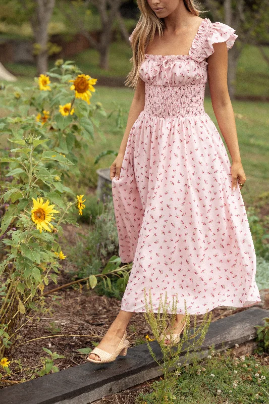 Sparkly dresses for Christmas celebrations -Bronte Midi Dress - Pink Floral