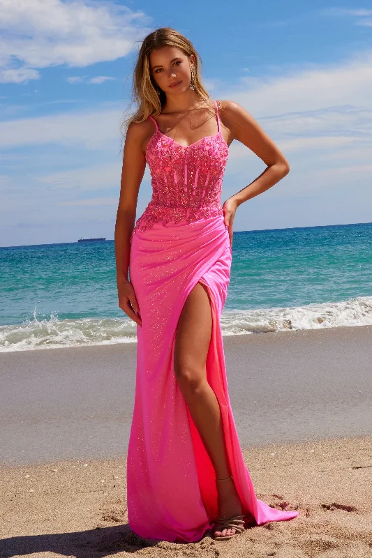 cocktail dresses with embroidered sleeves for elegance --Applique Satin V-Neck Slit Gown by Nox Anabel H1670 cocktail dresses with embroidered sleeves for elegance --Applique Satin V-Neck Slit Gown by Nox Anabel H1670