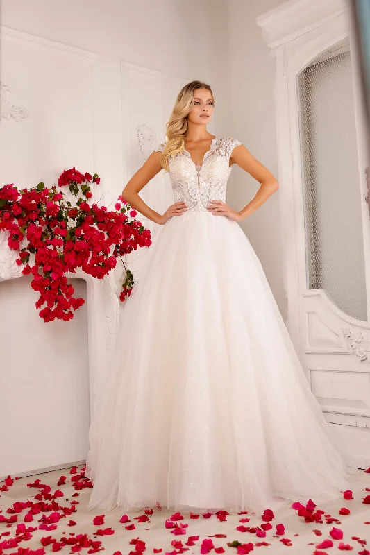 Wedding guest dresses that work well with metallic accessories -Applique Cap Sleeve Bridal Gown by Abby Lane 97134 Wedding guest dresses that work well with metallic accessories -Applique Cap Sleeve Bridal Gown by Abby Lane 97134