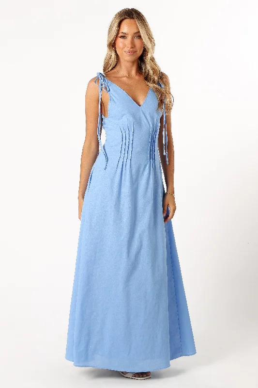 Wedding guest dresses for minimalist-themed weddings -Lainey Tie Maxi Dress - Blue