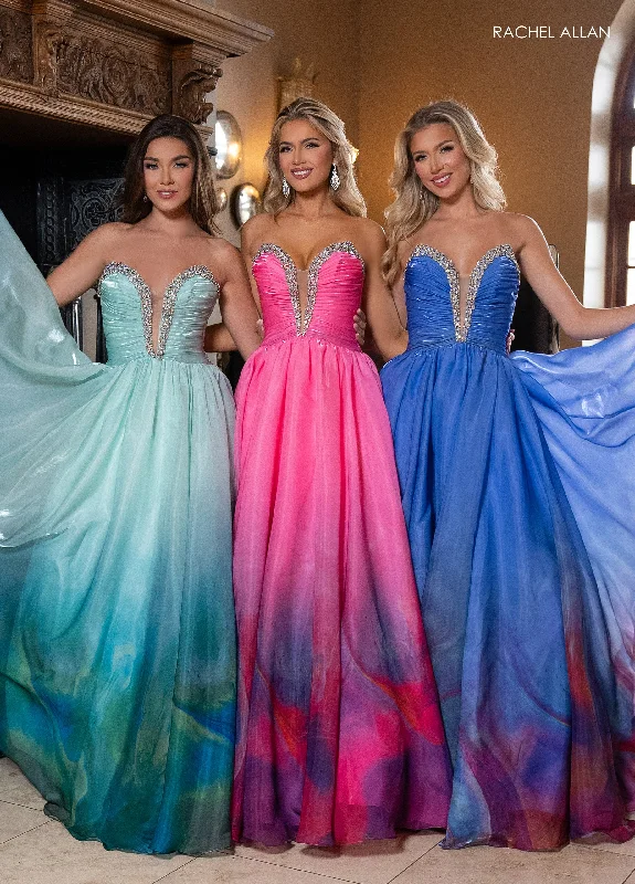 cocktail dresses with mesh sleeves for subtle coverage --Ombre Strapless A-line Slit Gown by Rachel Allan 70727 cocktail dresses with mesh sleeves for subtle coverage --Ombre Strapless A-line Slit Gown by Rachel Allan 70727