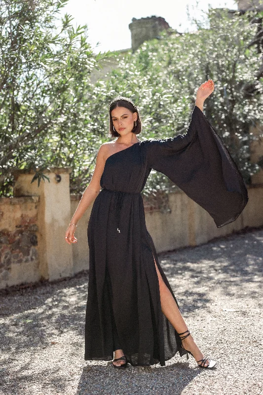 Best party dresses for cocktail parties -Matilda One Shoulder Maxi Dress - Black
